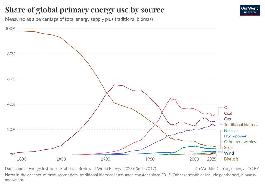 Share of global primary energy use by source